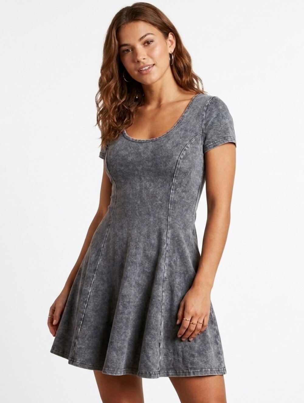 Gray Denim Washed Skater Dress - Festival